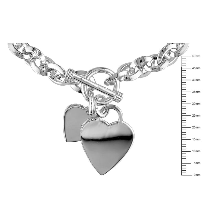 Sterling Silver Oval Link Heart Charm Bracelet with Toggle Clasp (7.50 Inches) Image 3