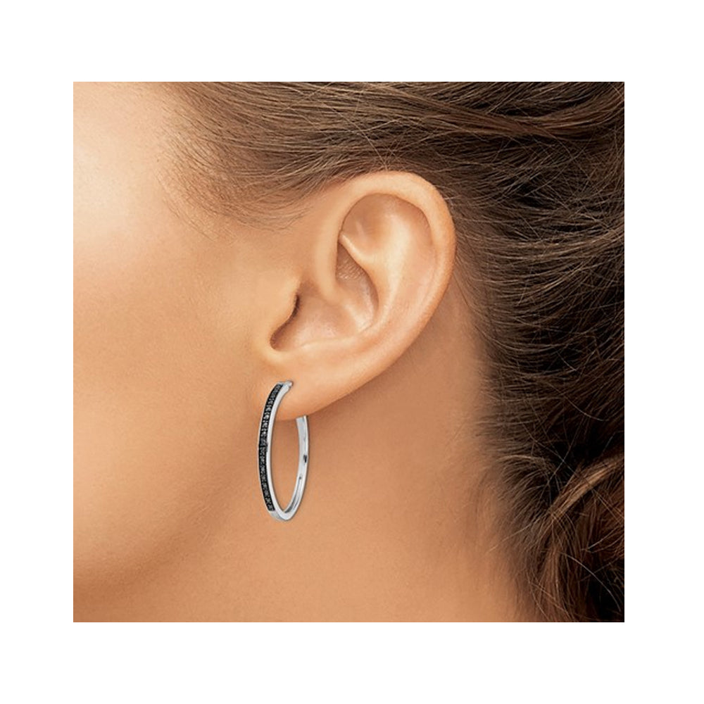 Black Accent Diamond Hoop Earrings in Sterling Silver Image 4