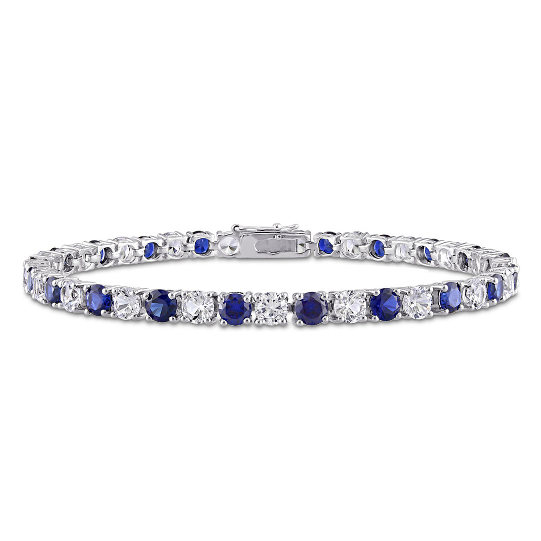 14.20 Carat (ctw) Lab-Created Blue and White Sapphire Bracelet in Sterling Silver (7.25 Inches) Image 1