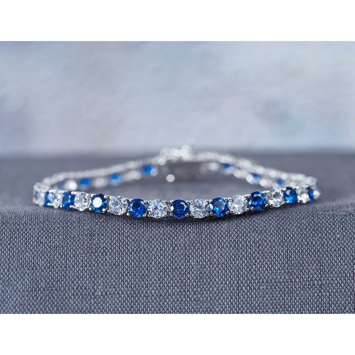 14.20 Carat (ctw) Lab-Created Blue and White Sapphire Bracelet in Sterling Silver (7.25 Inches) Image 3