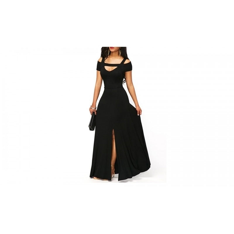 EI Contente Fabiana Cold Shoulder Maxi Dress - Black L (FS-3XL) Image 1