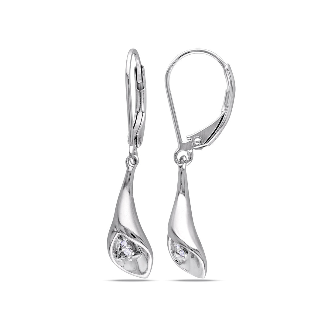 Sterling Silver Drop Leverback Earrings with Diamonds Accents Image 1