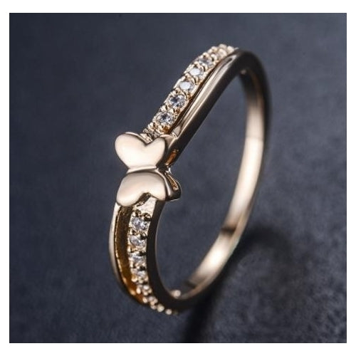 A twisted double-layer ring inlaid with Artificial zircon a lovely female beautiful Bow Ring Image 2