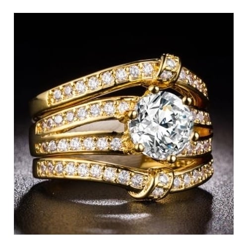 Artificial zircon Ring Fashion style Popular style Exaggerated Three Rings Image 4