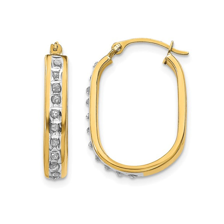 Squared Hinged Hoop Earrings in 14K Yellow Gold with Accent Diamonds Image 1