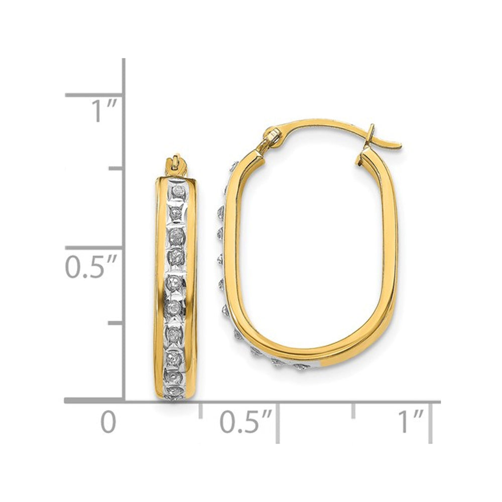 Squared Hinged Hoop Earrings in 14K Yellow Gold with Accent Diamonds Image 2