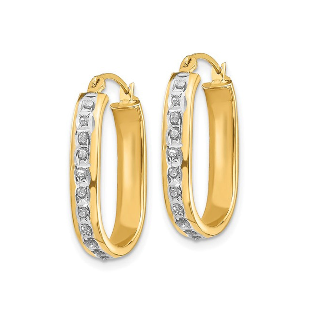 Squared Hinged Hoop Earrings in 14K Yellow Gold with Accent Diamonds Image 4