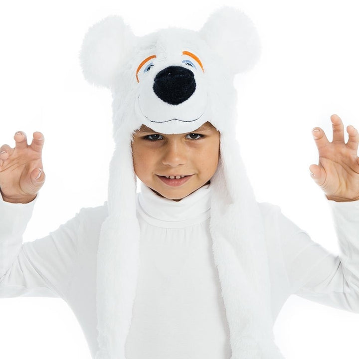 White Polar Bear Plush Headpiece Kids Costume Dress-Up Play Accessory Hat Animal 5 O'Reet Image 4
