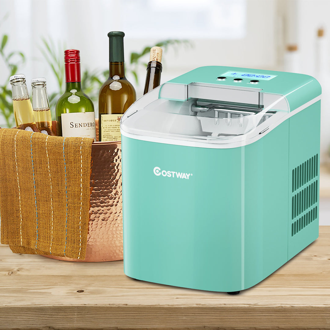 Costway Portable Ice Maker Machine Countertop 26LBS/24H LCD Display w/Ice Scoop Green Image 4