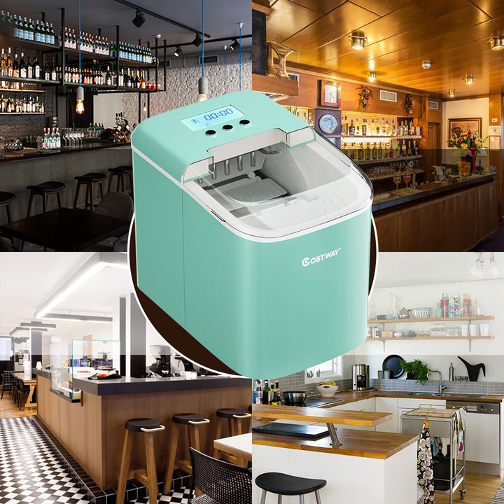 Costway Portable Ice Maker Machine Countertop 26LBS/24H LCD Display w/Ice Scoop Green Image 4