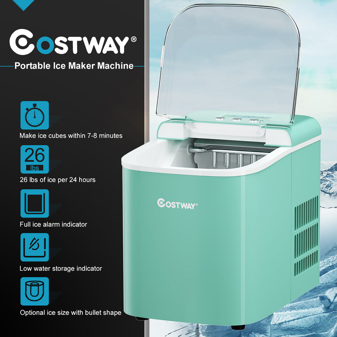 Costway Portable Ice Maker Machine Countertop 26LBS/24H LCD Display w/Ice Scoop Green Image 6