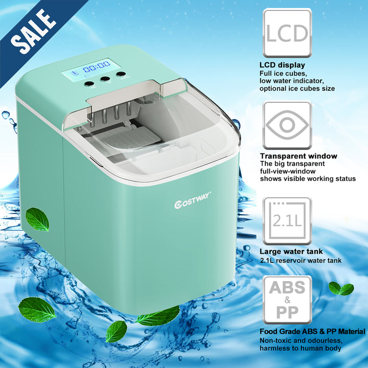 Costway Portable Ice Maker Machine Countertop 26LBS/24H LCD Display w/Ice Scoop Green Image 7