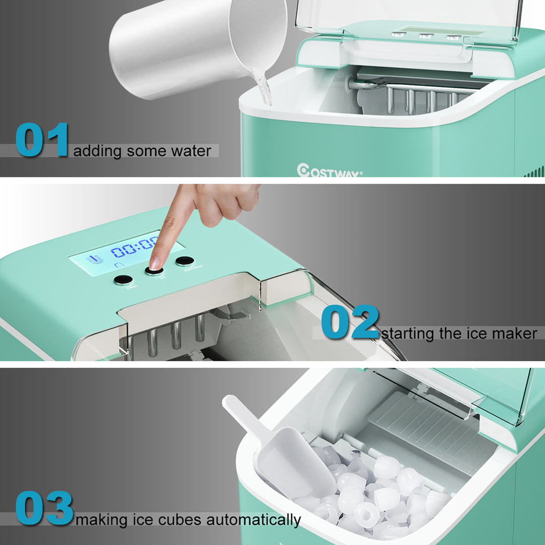 Costway Portable Ice Maker Machine Countertop 26LBS/24H LCD Display w/Ice Scoop Green Image 9