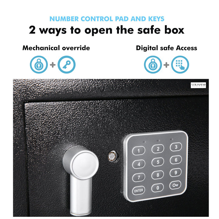 Vaiyer Steel Alloy Electronic Safe Box 6.7x9x6.7in Lock Box with Keys Office Home Image 4