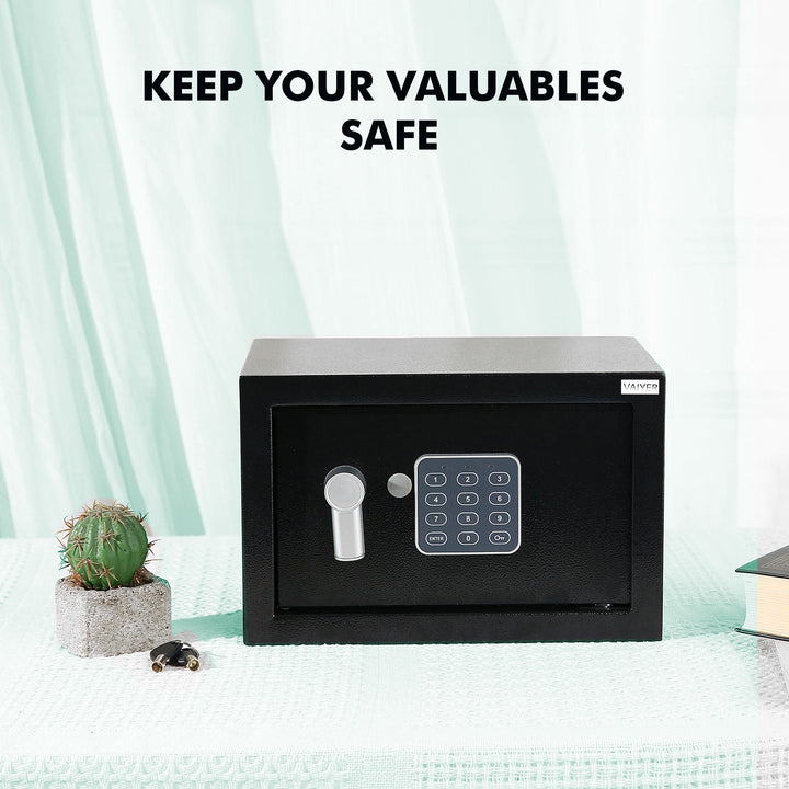 Vaiyer Steel Alloy Electronic Safe Box 6.7x9x6.7in Lock Box with Keys Office Home Image 7