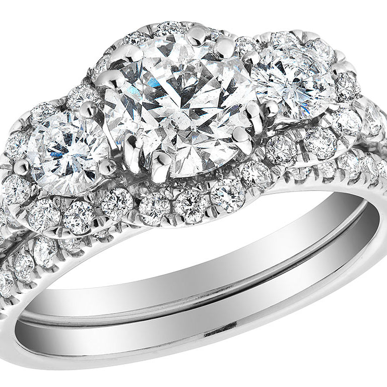 2.30 Carat (ctw I1-I2G-H) Diamond Engagement Ring and Wedding Band Set in 14K White Gold Image 2