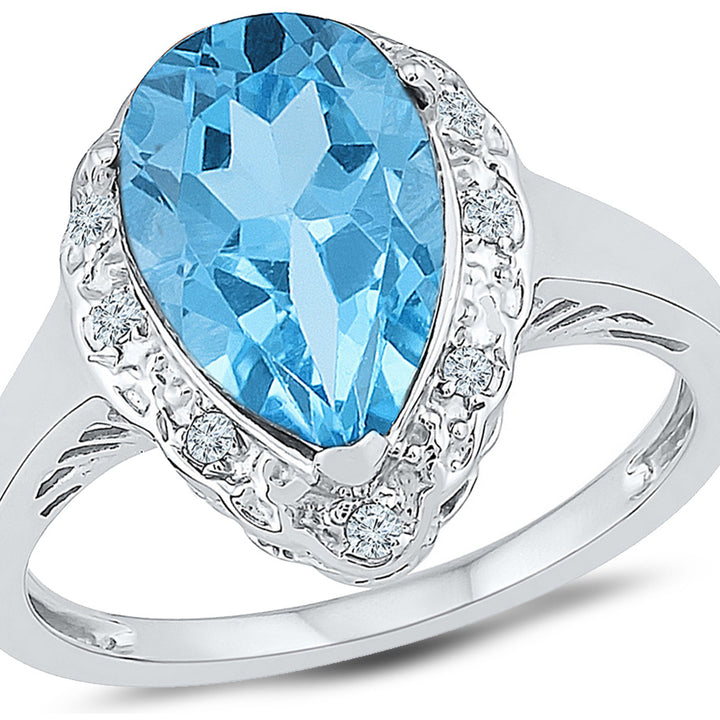 2.25 Carat (ctw) Lab Created Teardrop Blue Topaz Ring in Sterling Silver Image 1