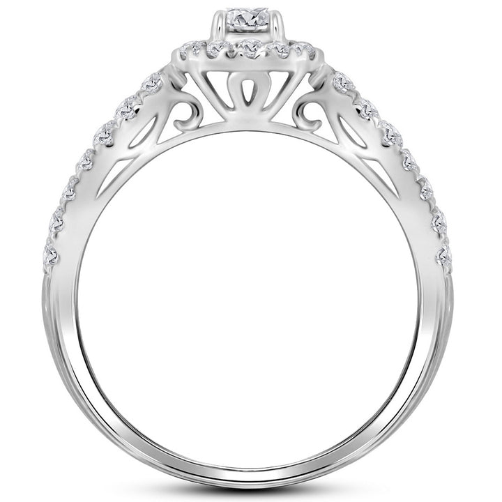 1.00 Carat (Color G-HI1-I2) Diamond Engagement Ring Wedding Set Split Shank Halo in 14K White Gold Image 3