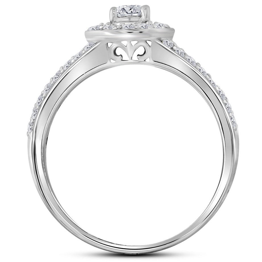 1.00 Carat (ctw H-II1-I2) Diamond Engagement Halo Ring Wedding Set in 14K White Gold Image 3