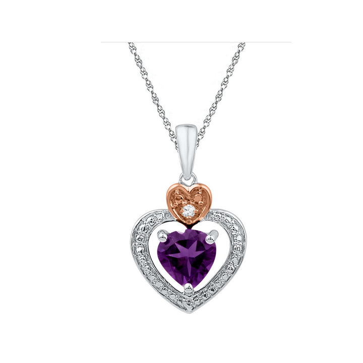 Lab Created Amethyst and Diamond Pendant Necklace 3/4 Carat (ctw) in Sterling Silver Image 1