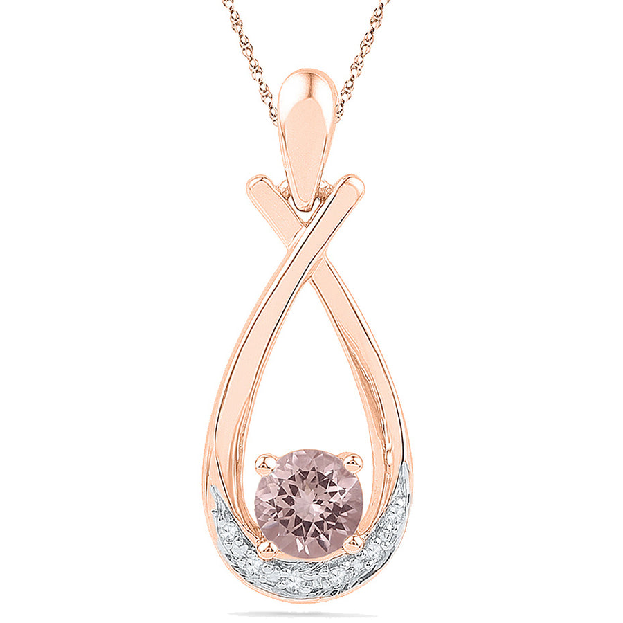 10K Rose Pink Gold 3/8 Carat (ctw) Lab Created Morganite Drop Pendant Necklace with Accent Diamonds and Chain Image 1