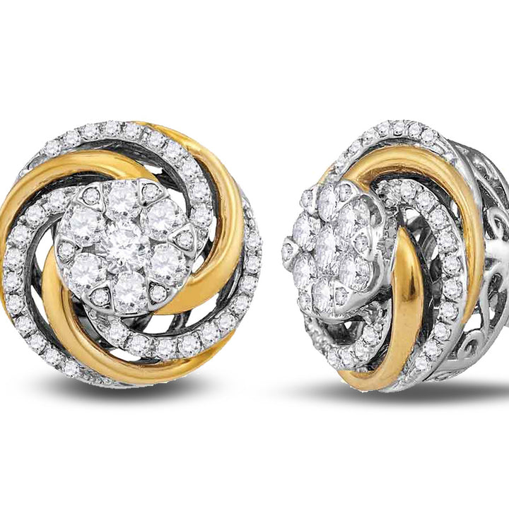 1.00 Carat (ctw H-II1-I2) Diamond Flower Cluster Post Earrings in 10K Yellow and White Gold Image 1