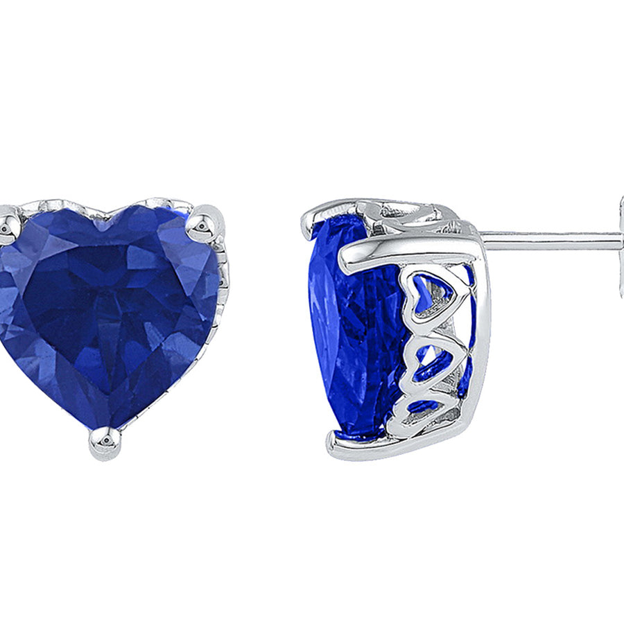 7.00 Carats (ctw) Lab-Created Blue Sapphire Heart Earrings in Sterling Silver Image 1