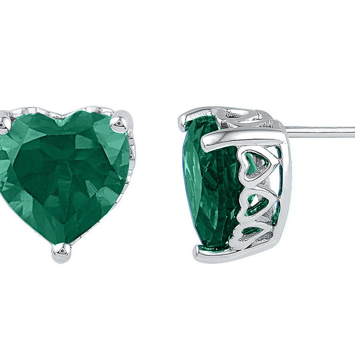 5.50 Carats (ctw) Lab Created Solitaire Emerald Heart Earrings in Sterling Silver Image 1