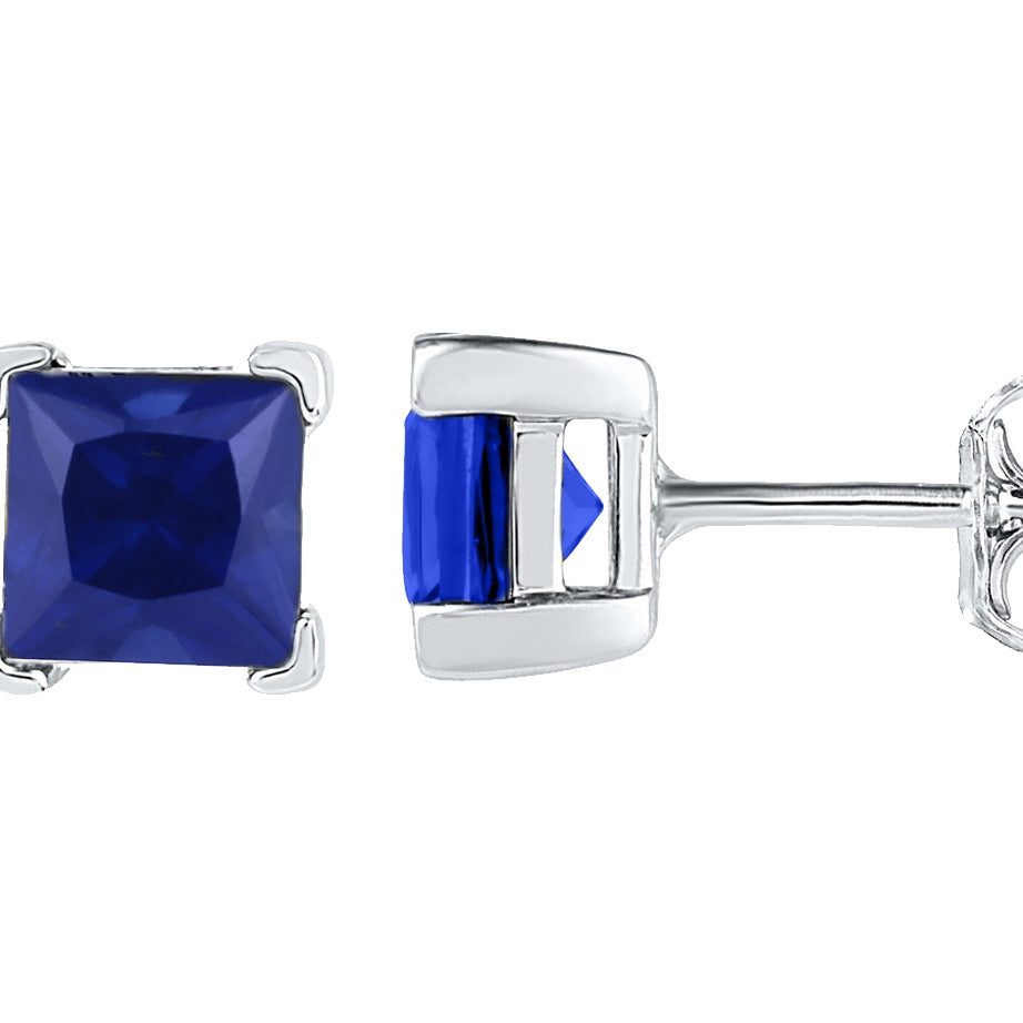 2.00 Carat (ctw) Lab-Created Blue Sapphire Solitaire Earrings in Sterling Silver Image 1