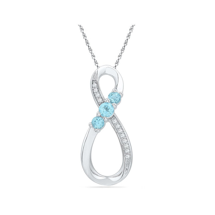 Lab Created Blue Topaz Infinity Pendant Necklace 1/4 Carat (ctw) in Sterling Silver with Accent Diamonds Image 1