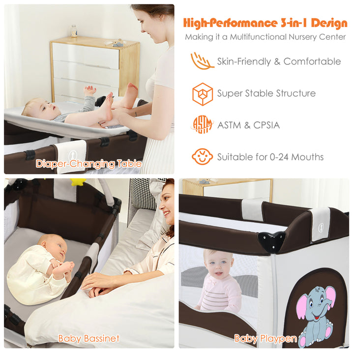 Costway Coffee Baby Crib Playpen Playard Pack Travel Infant Bassinet Bed Foldable Image 8