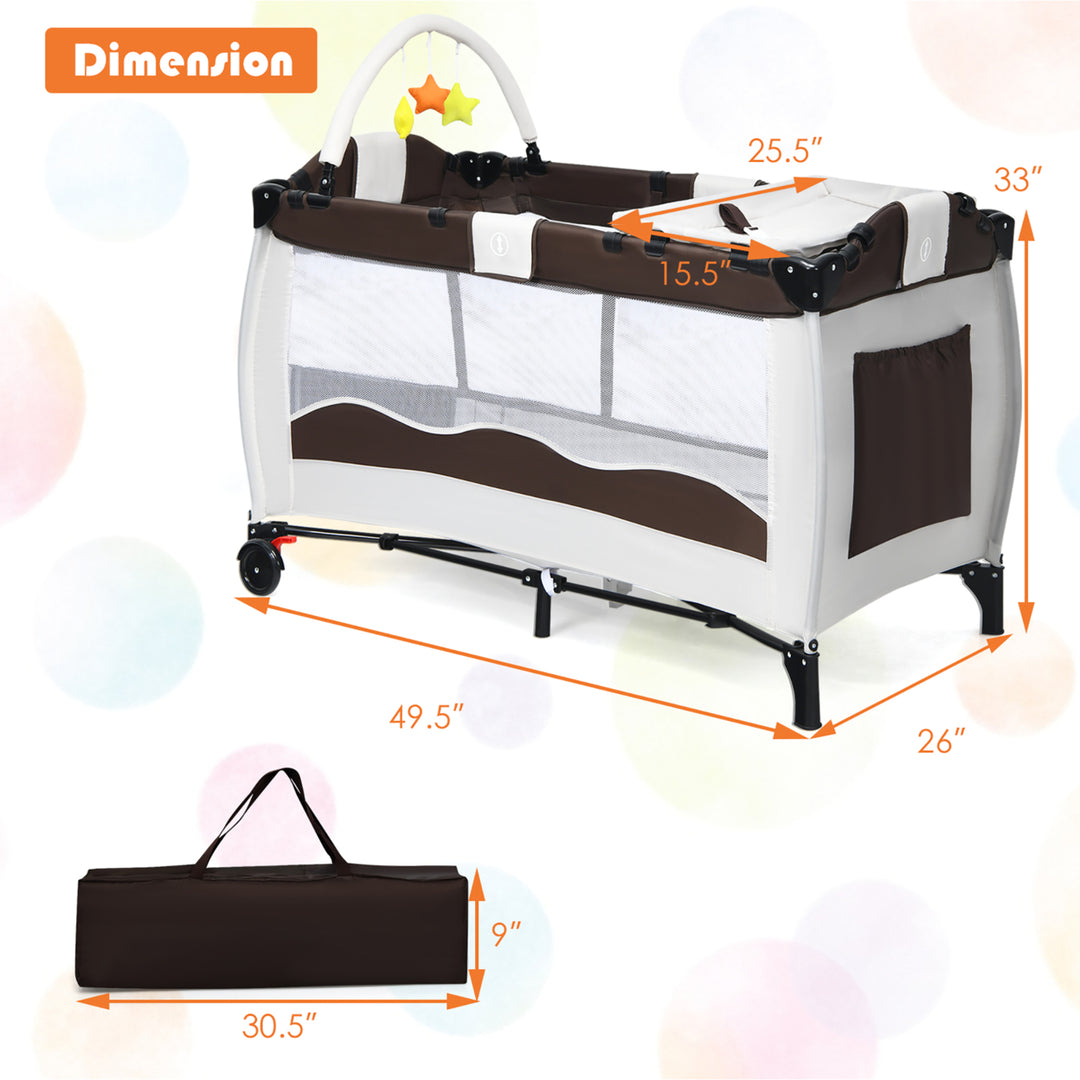 Costway Coffee Baby Crib Playpen Playard Pack Travel Infant Bassinet Bed Foldable Image 10