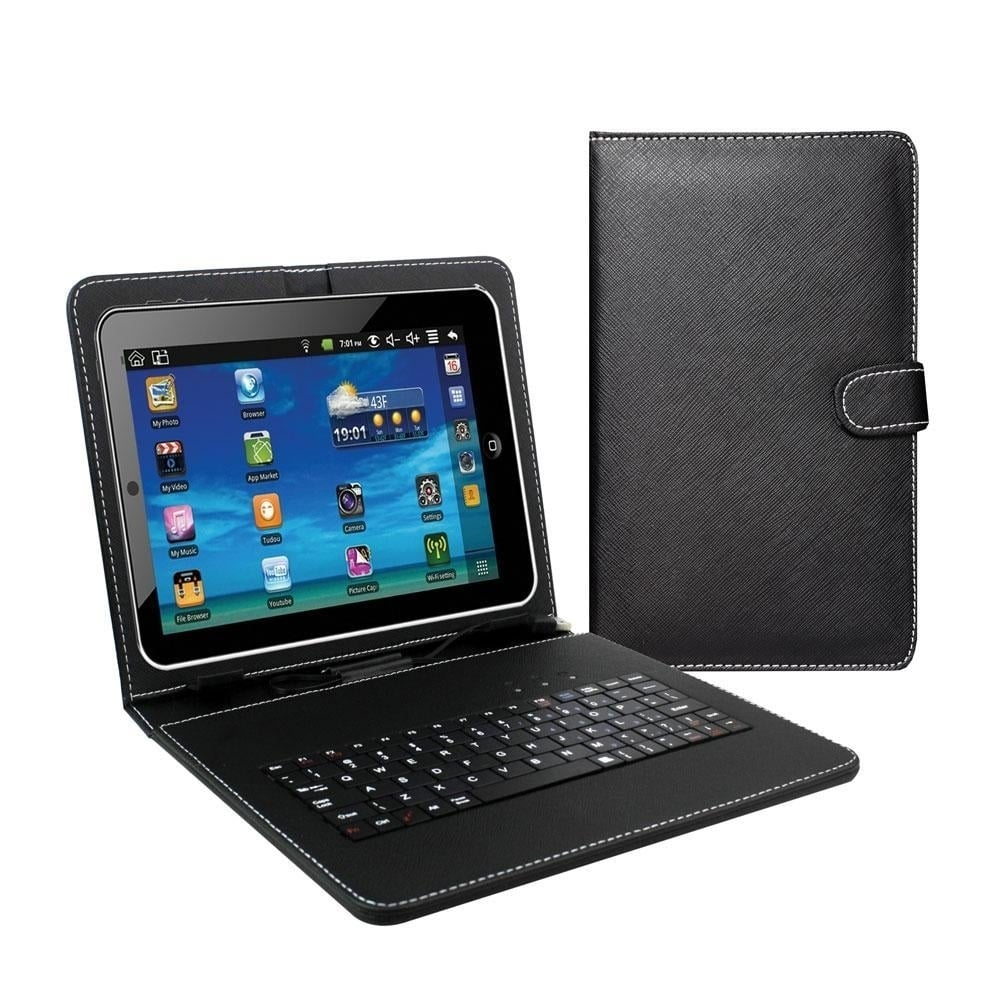 Supersonic 7" Tablet Keyboard Case Black SC-107KB Micro USB Folding Leather Image 1