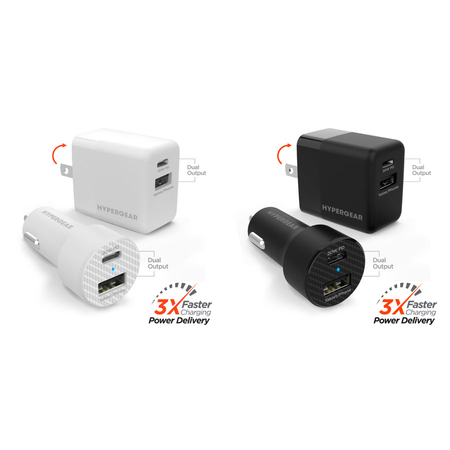 Hypergear Wall and Car Charger Bundle 20W USB-C PD and 12W USB Image 1