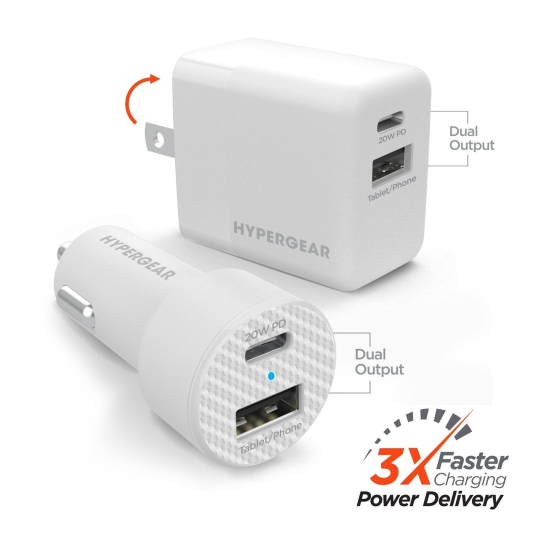 Hypergear Wall and Car Charger Bundle 20W USB-C PD and 12W USB Image 1