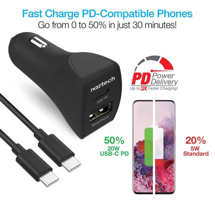 Naztech 20W USB-C PD+12W USB Car Charger Image 4