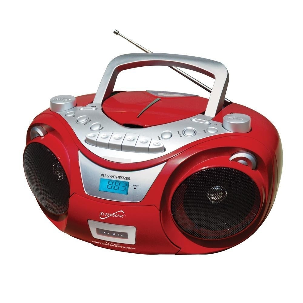 Supersonic Portable Bluetooth Audio System SC-739BT Top Loading CD Player Red/Silver Image 2