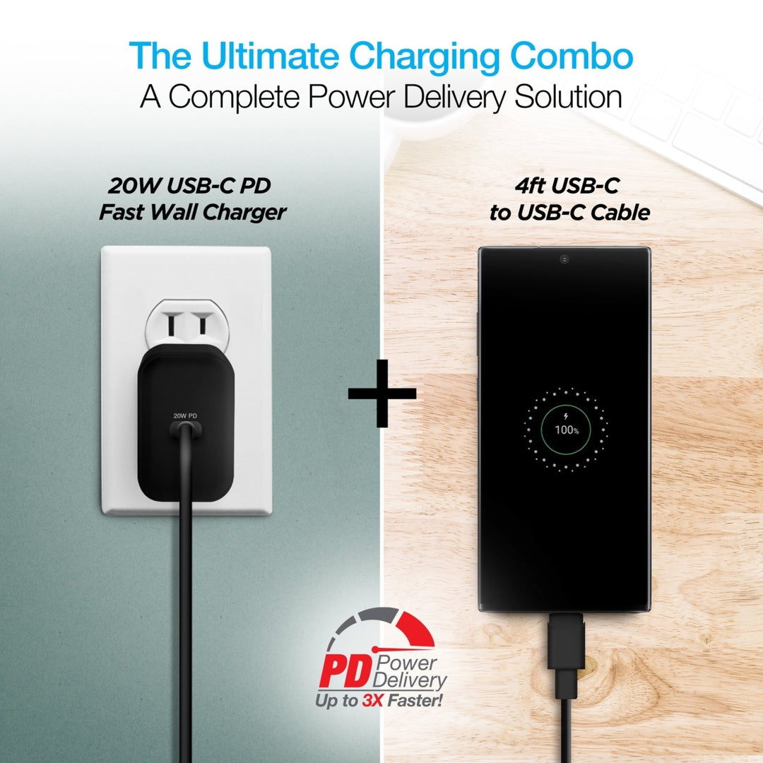 Naztech 20W PD Wall Charger + USB-C to USB-C 4ft Cbl BLK (15397-HYP) Image 2