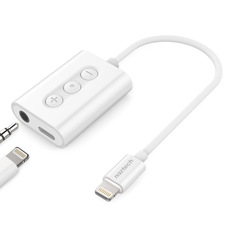 Naztech MFI Lightning to 3.5mm Audio + Charging Adapter White (14596-HYP) Image 1