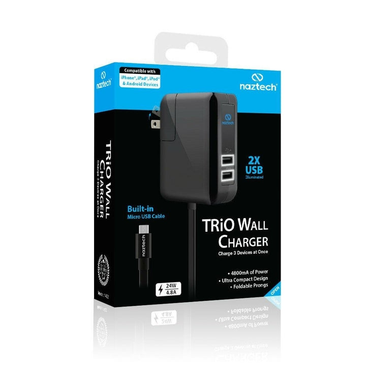 Naztech N422 Trio Micro USB 4.8A Travel Charger Black (N422W-12434-HYP) Image 4