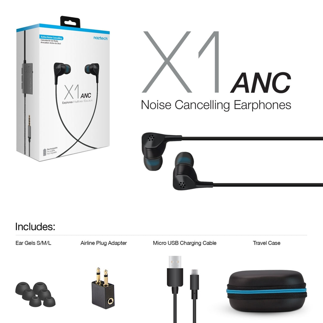 Naztech X1ANC Active Noise Cancelling Earphones 3.5mm Black (14509-HYP) Image 7