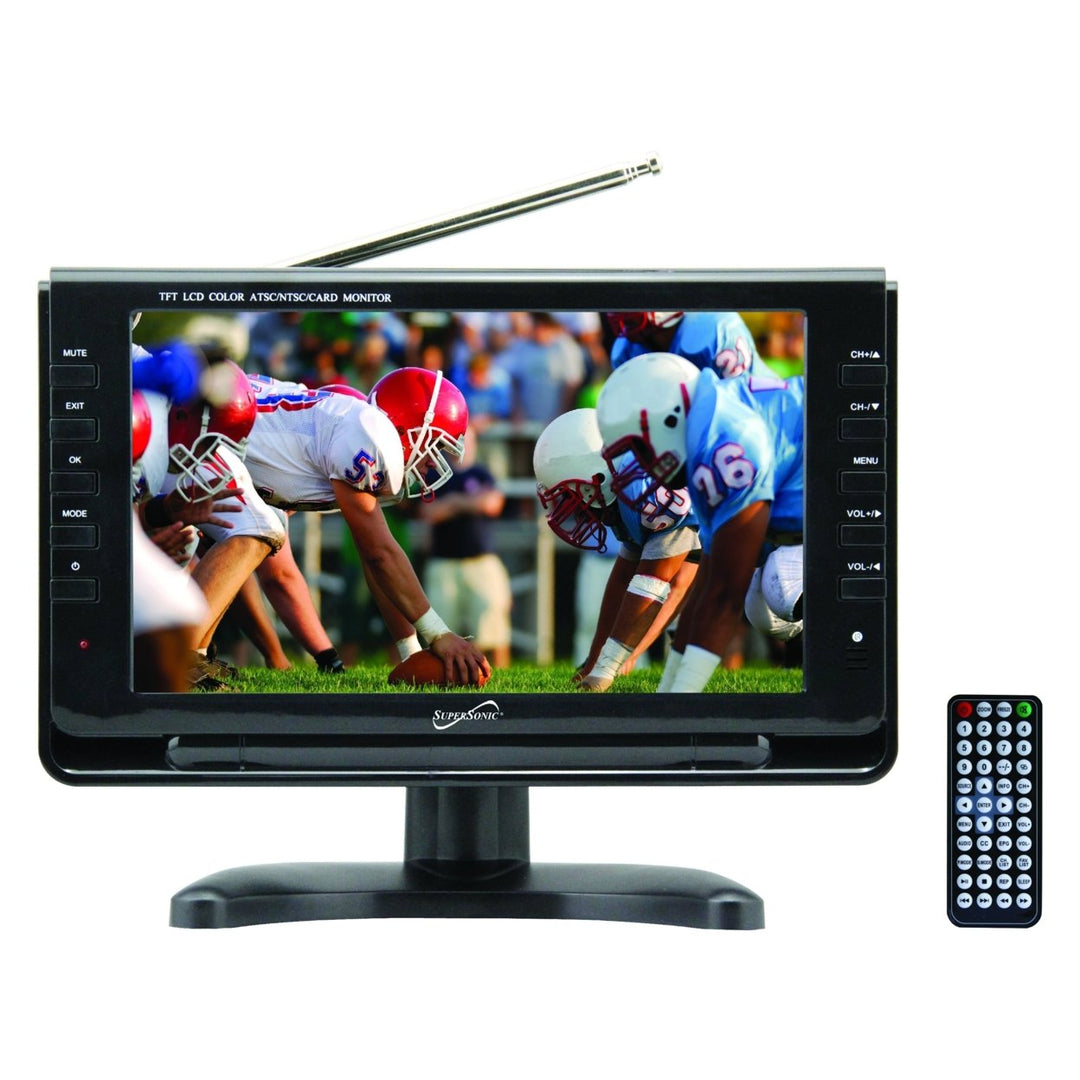 Supersonic 9" Portable Digital LCD TV with USB and SD Inputs 12 Volt ACDC Compatible for RVs (SC-499) Image 1