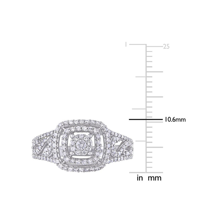 1/2 Carat (ctw I2-I3 H-I) Diamond Halo Engagement Ring in 10K White Gold Image 3