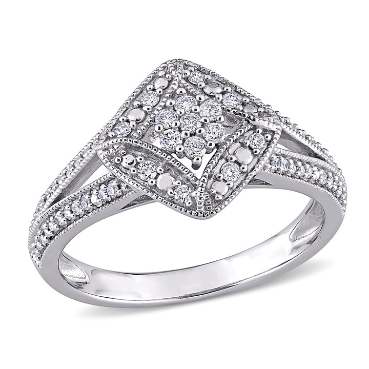 1/4 Carat (ctw H-I I2-I3) Diamond Engagement Cluster Ring in 10K White Gold Image 1