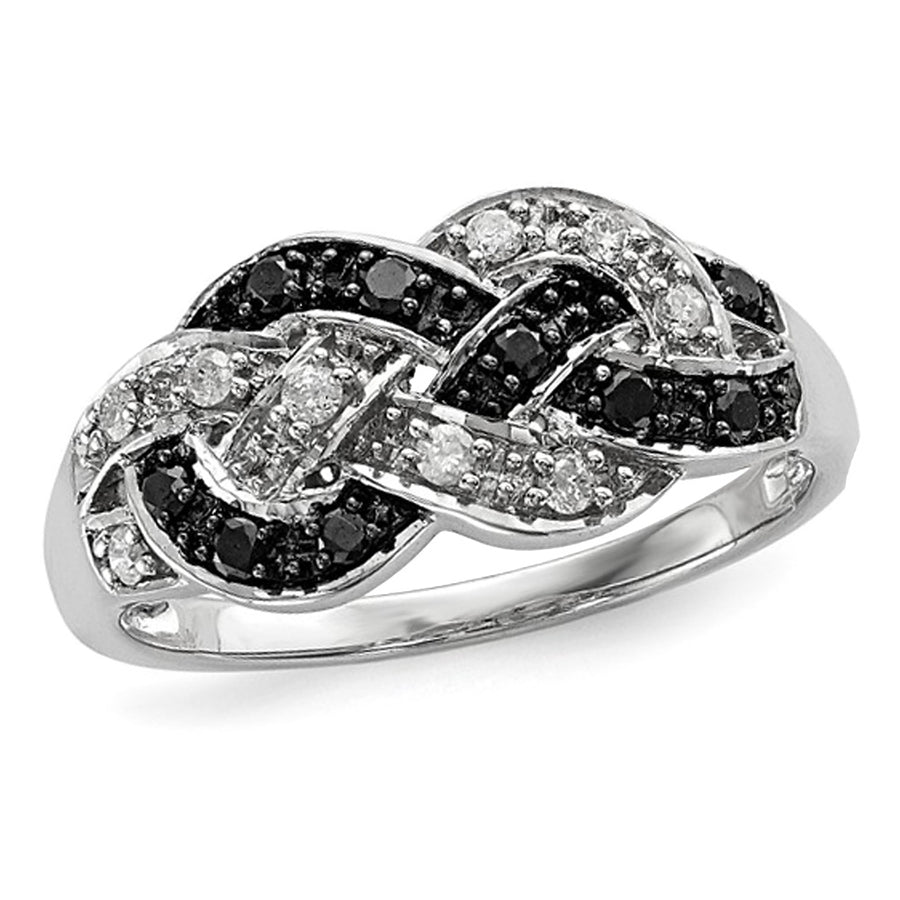 1/5 Carat (ctw) Black and White Diamond Love Knot Ring in Sterling Silver Image 1