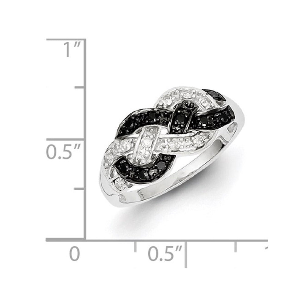 1/5 Carat (ctw) Black and White Diamond Love Knot Ring in Sterling Silver Image 3