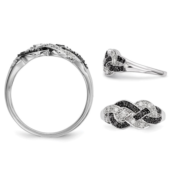 1/5 Carat (ctw) Black and White Diamond Love Knot Ring in Sterling Silver Image 4