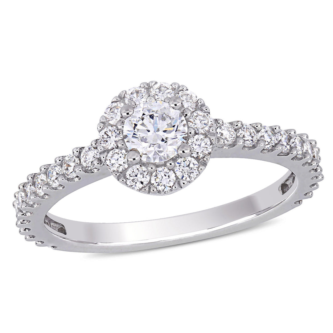 1.00 Carat (ctw I1-I2H-I) Diamond Halo Engagement Ring in 14k White Gold Image 1