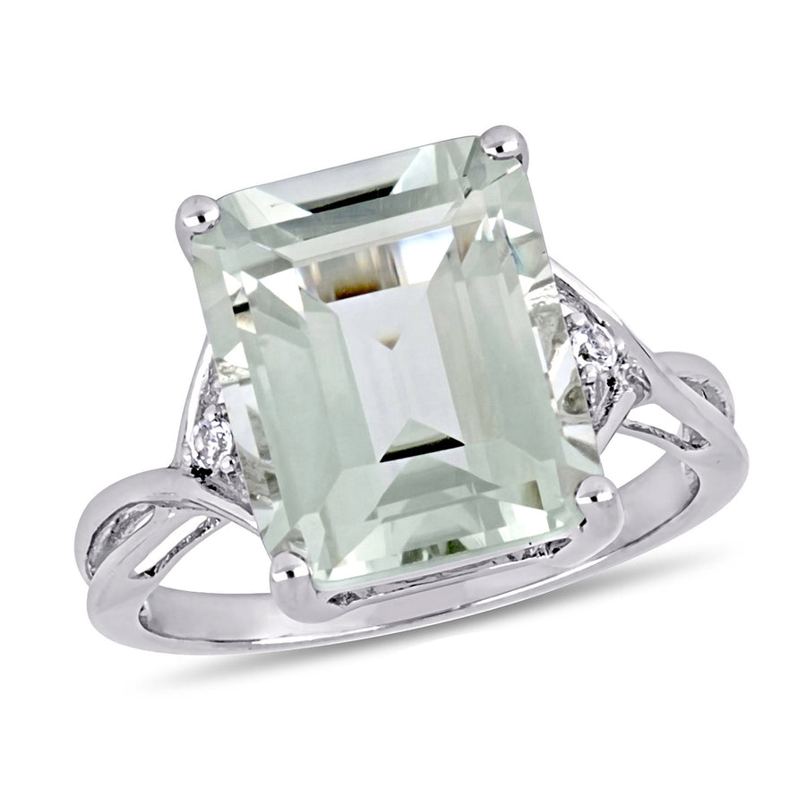 5 5/8 Carat (ctw) Emerald-Cut Green Amethyst Ring in Sterling Silver Image 1