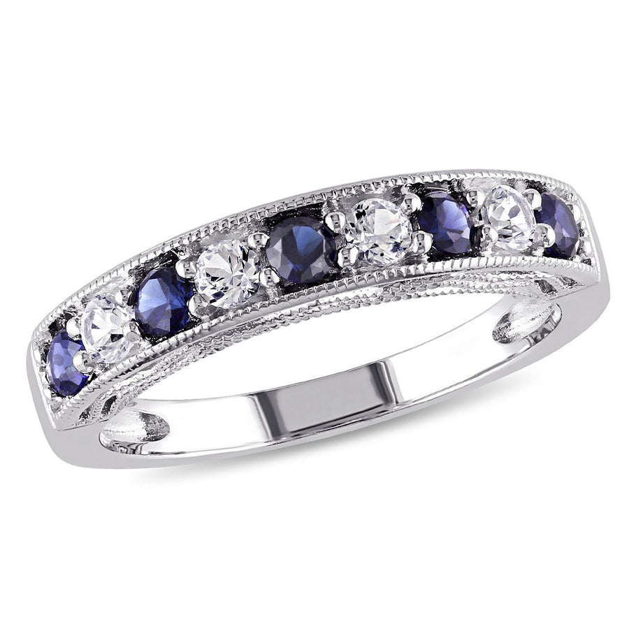 4/5 Carat (ctw) Lab-Created Dark Blue and White Sapphire Ring in Sterling Silver Image 1